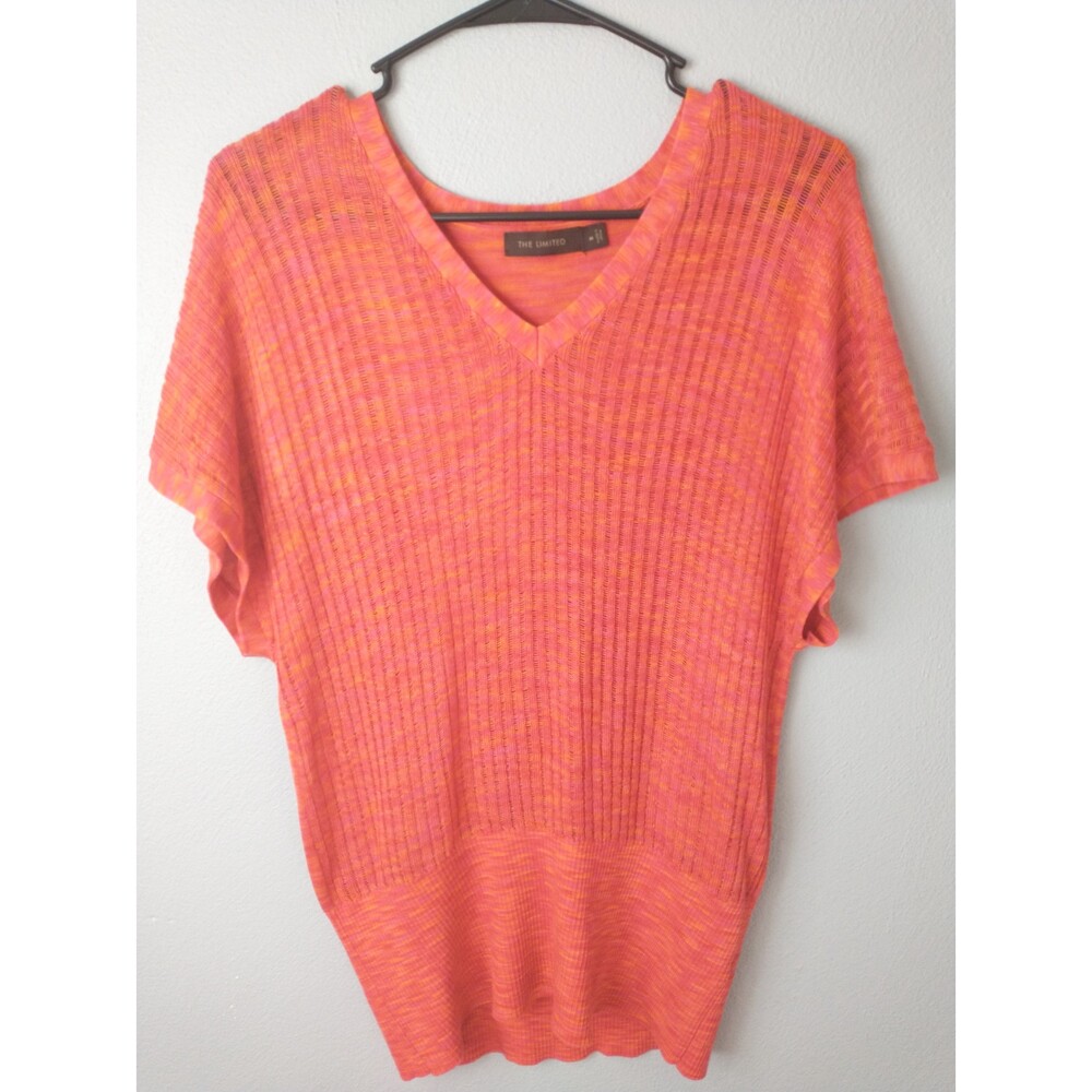 The Limited Marble Knit Sweater Women’s Medium Orange Pink V Neck Short Sleeve
